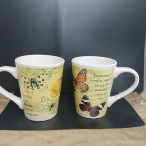 Set Of 2 Century Coffee Mugs ceramic Butterflies and Poems 4"X3".5 New